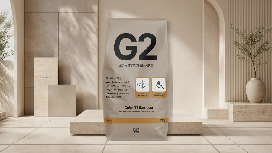 줄눈시멘트 아치형 벽이 있는 욕실에 놓인 G2 포장 이미지