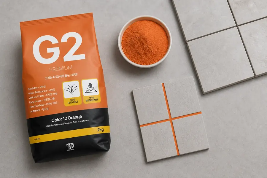 컬러줄눈 Color 12 Orange 포장과 줄눈 샘플 이미지