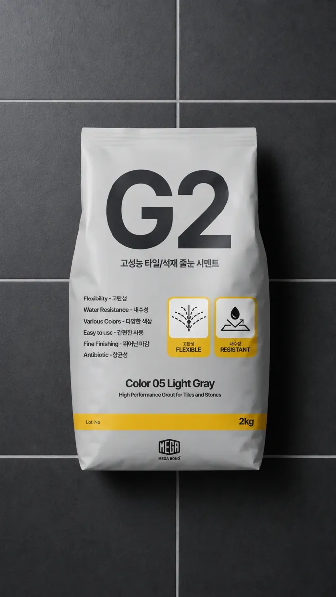 줄눈시멘트 짙은 회색 타일 벽에 세워 둔 G2 Color 05 Light Gray 포장 이미지